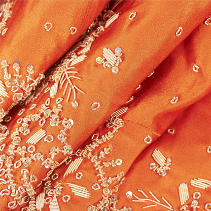 Sanskriti Vintage CreamLong Lehenga Satin Silk Hand Embroidered Zardozi Unstitch