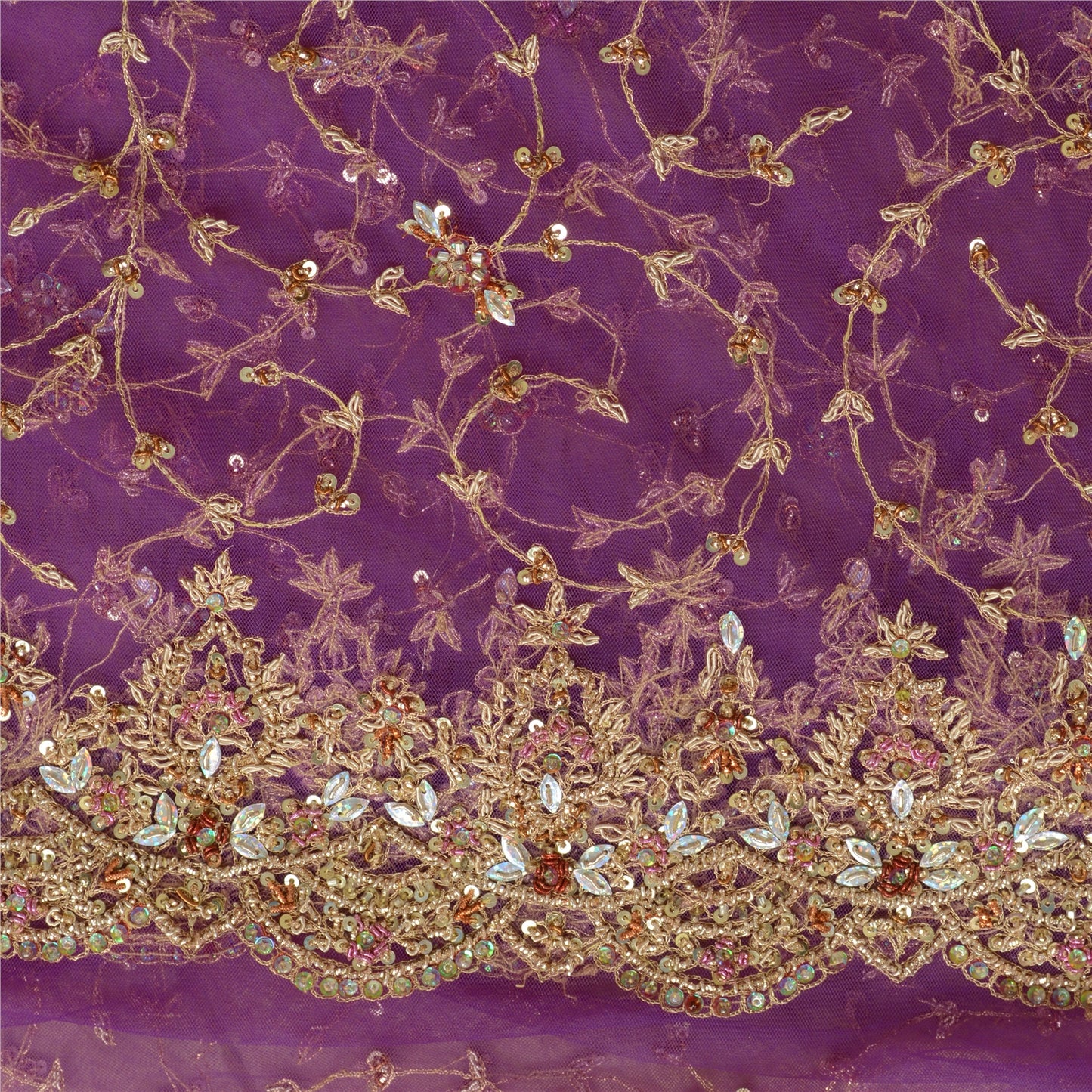 Sanskriti Vintage Purple Long Lehenga Net Mesh Hand Beaded Zardozi Unstitched