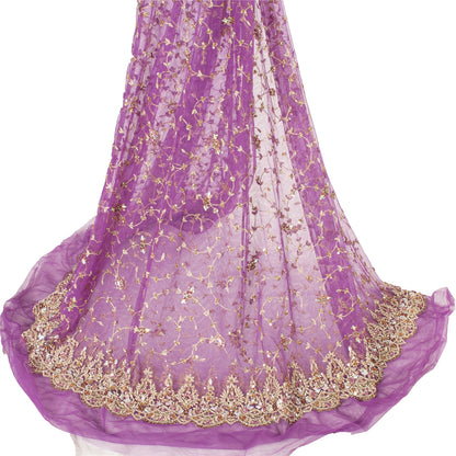 Sanskriti Vintage Purple Long Lehenga Net Mesh Hand Beaded Zardozi Unstitched