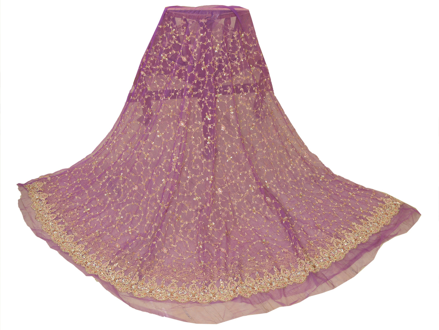 Sanskriti Vintage Purple Long Lehenga Net Mesh Hand Beaded Zardozi Unstitched