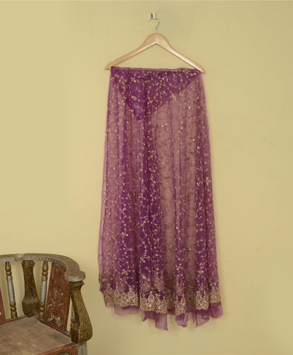Sanskriti Vintage Purple Long Lehenga Net Mesh Hand Beaded Zardozi Unstitched