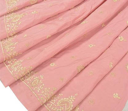 Sanskriti Vintage Pink Long Lehenga Satin Silk Hand Embroidered Zardozi Unstitch