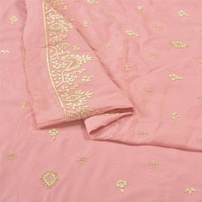 Sanskriti Vintage Pink Long Lehenga Satin Silk Hand Embroidered Zardozi Unstitch