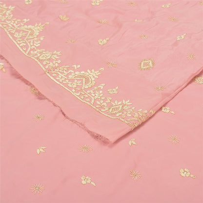 Sanskriti Vintage Pink Long Lehenga Satin Silk Hand Embroidered Zardozi Unstitch