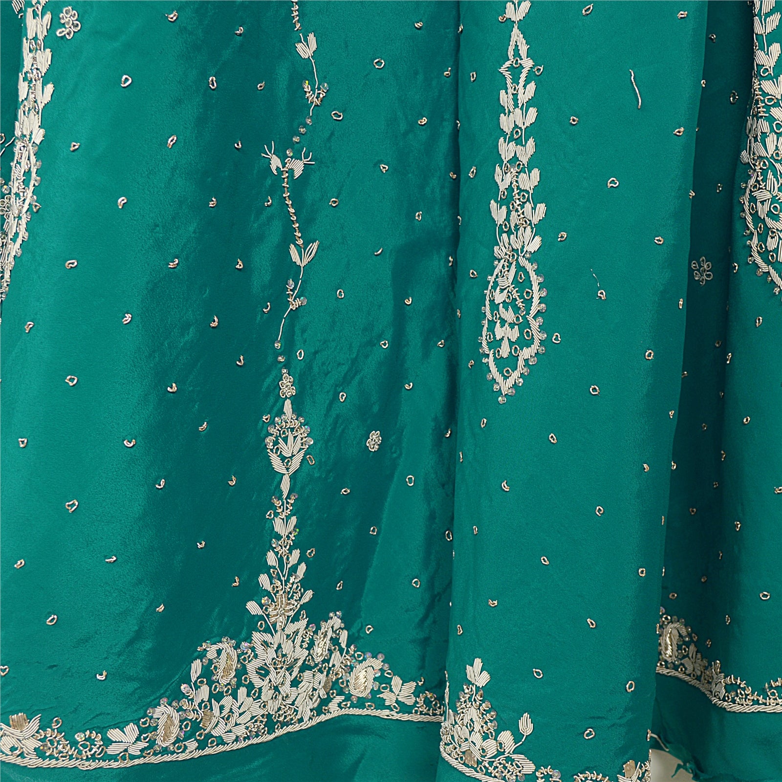 Sanskriti Vintage Green Long Lehenga Art Silk Hand Embroidered Zardozi Unstitch
