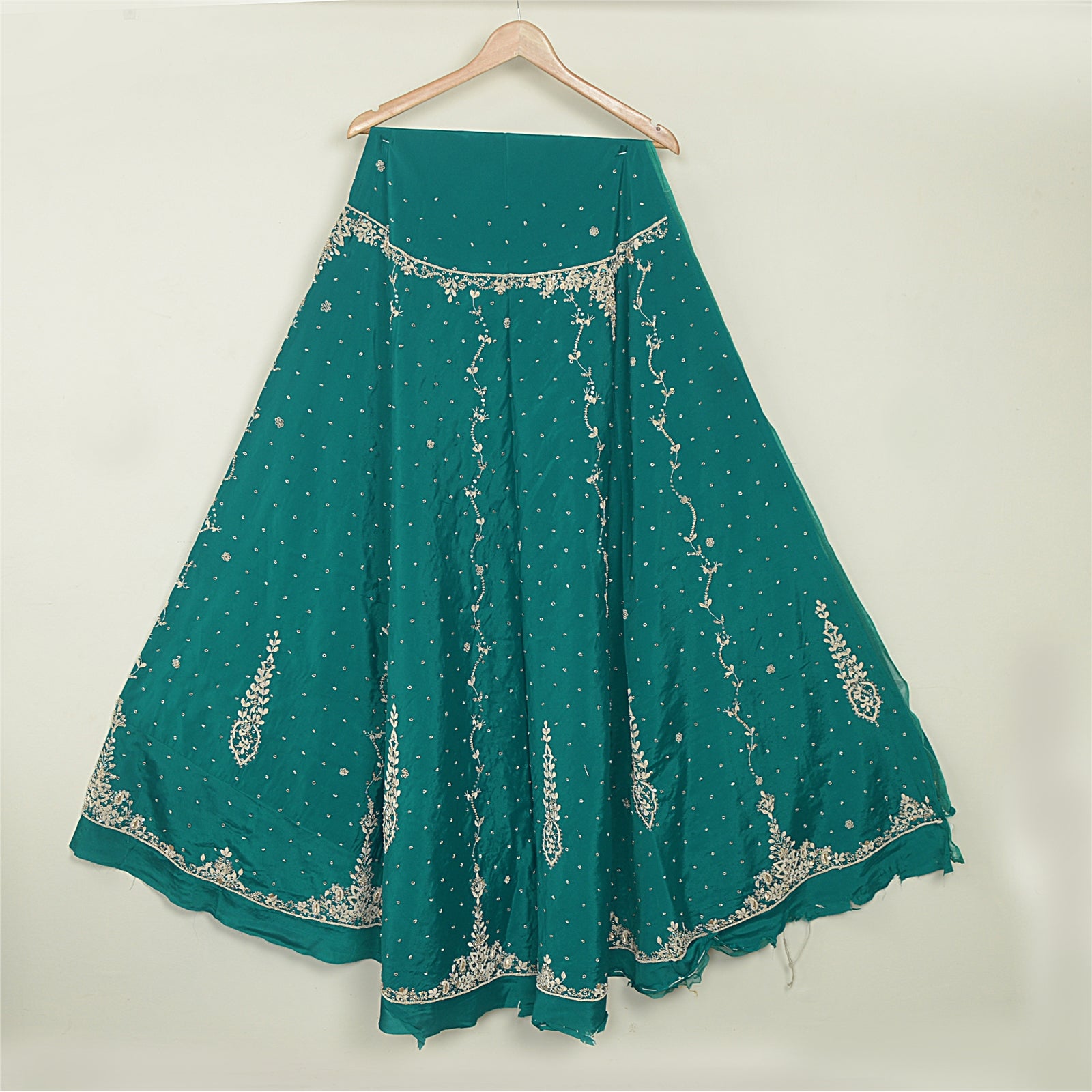 Sanskriti Vintage Green Long Lehenga Art Silk Hand Embroidered Zardozi Unstitch