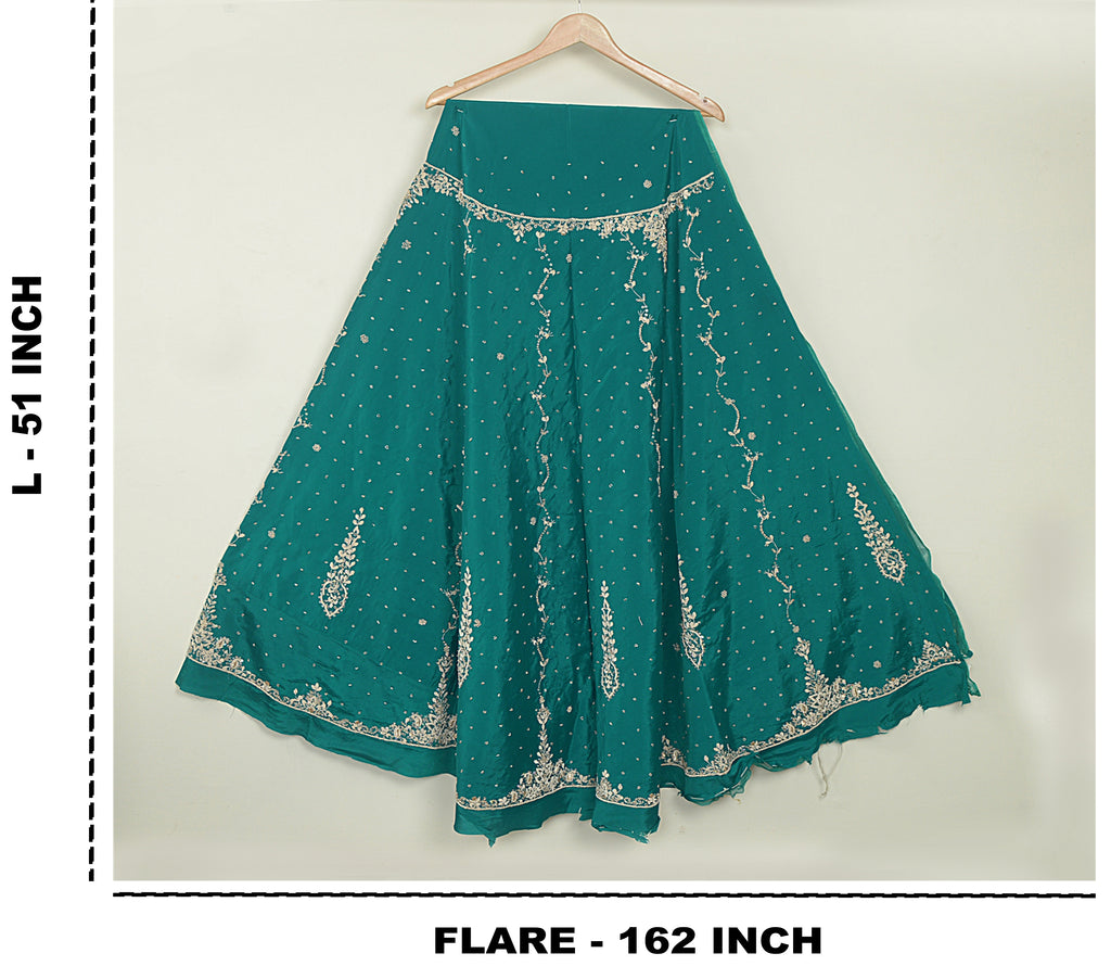 Sanskriti Vintage Green Long Lehenga Art Silk Hand Embroidered Zardozi Unstitch