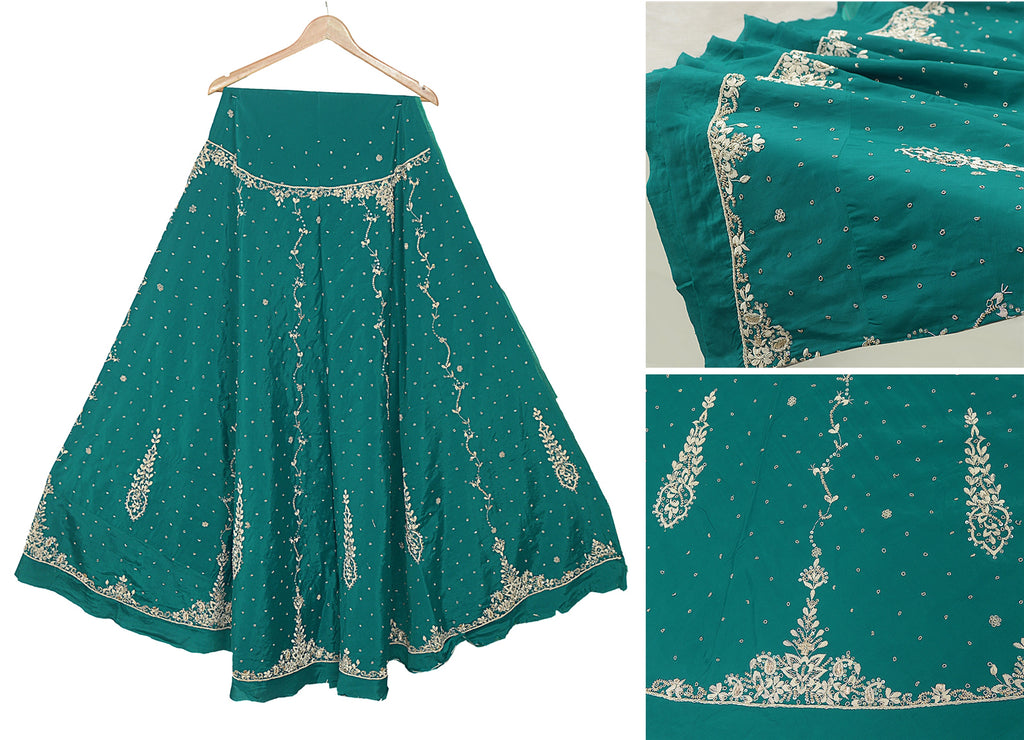 Sanskriti Vintage Green Long Lehenga Art Silk Hand Embroidered Zardozi Unstitch