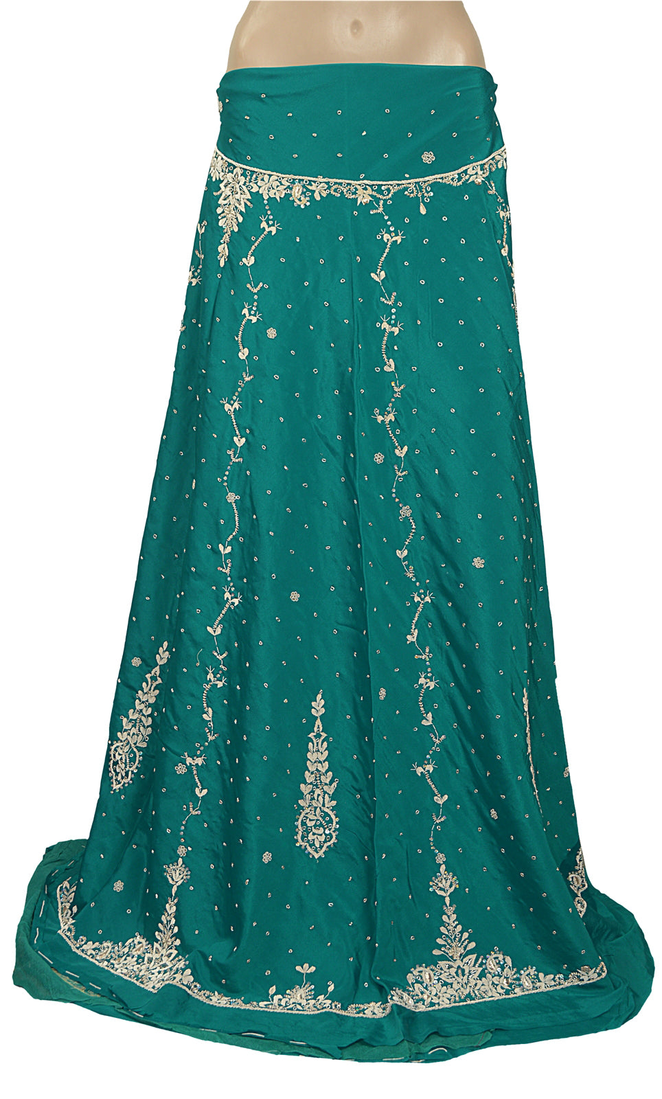 Sanskriti Vintage Green Long Lehenga Art Silk Hand Embroidered Zardozi Unstitch