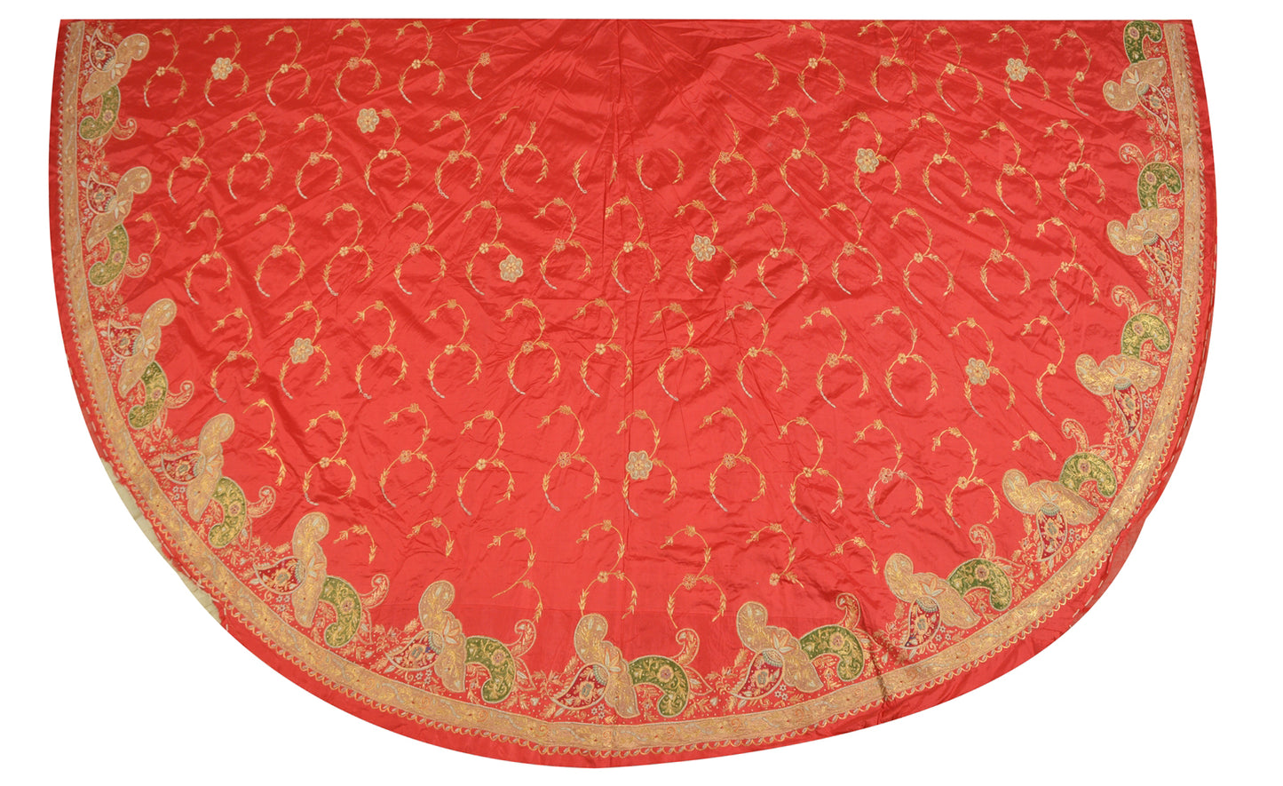 Sanskriti Vintage Red Long Lehenga Art Silk Hand Beaded Zardozi Patch Unstitched