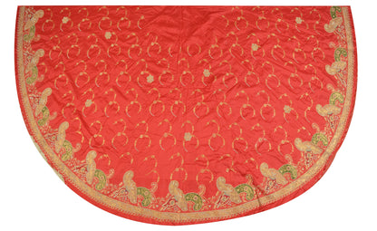 Sanskriti Vintage Red Long Lehenga Art Silk Hand Beaded Zardozi Patch Unstitched
