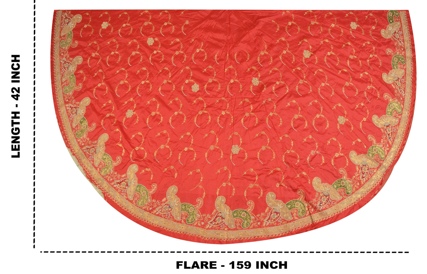 Sanskriti Vintage Red Long Lehenga Art Silk Hand Beaded Zardozi Patch Unstitched
