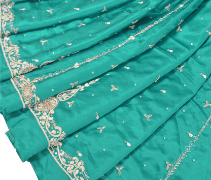 Sanskriti Vintage Green Long Lehenga Art Silk Hand Embroidery Zardozi Unstitched