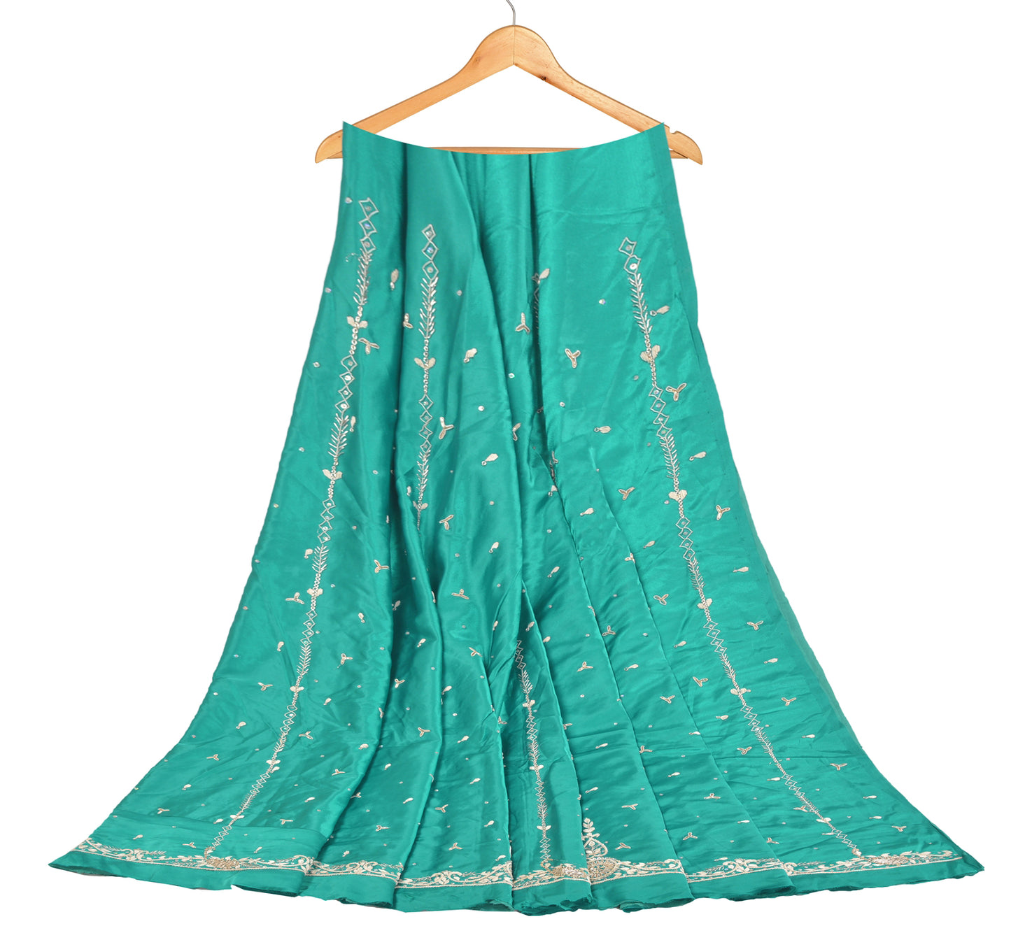 Sanskriti Vintage Green Long Lehenga Art Silk Hand Embroidery Zardozi Unstitched