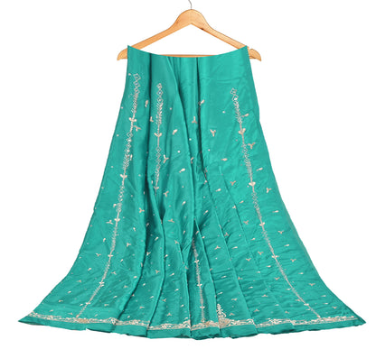 Sanskriti Vintage Green Long Lehenga Art Silk Hand Embroidery Zardozi Unstitched