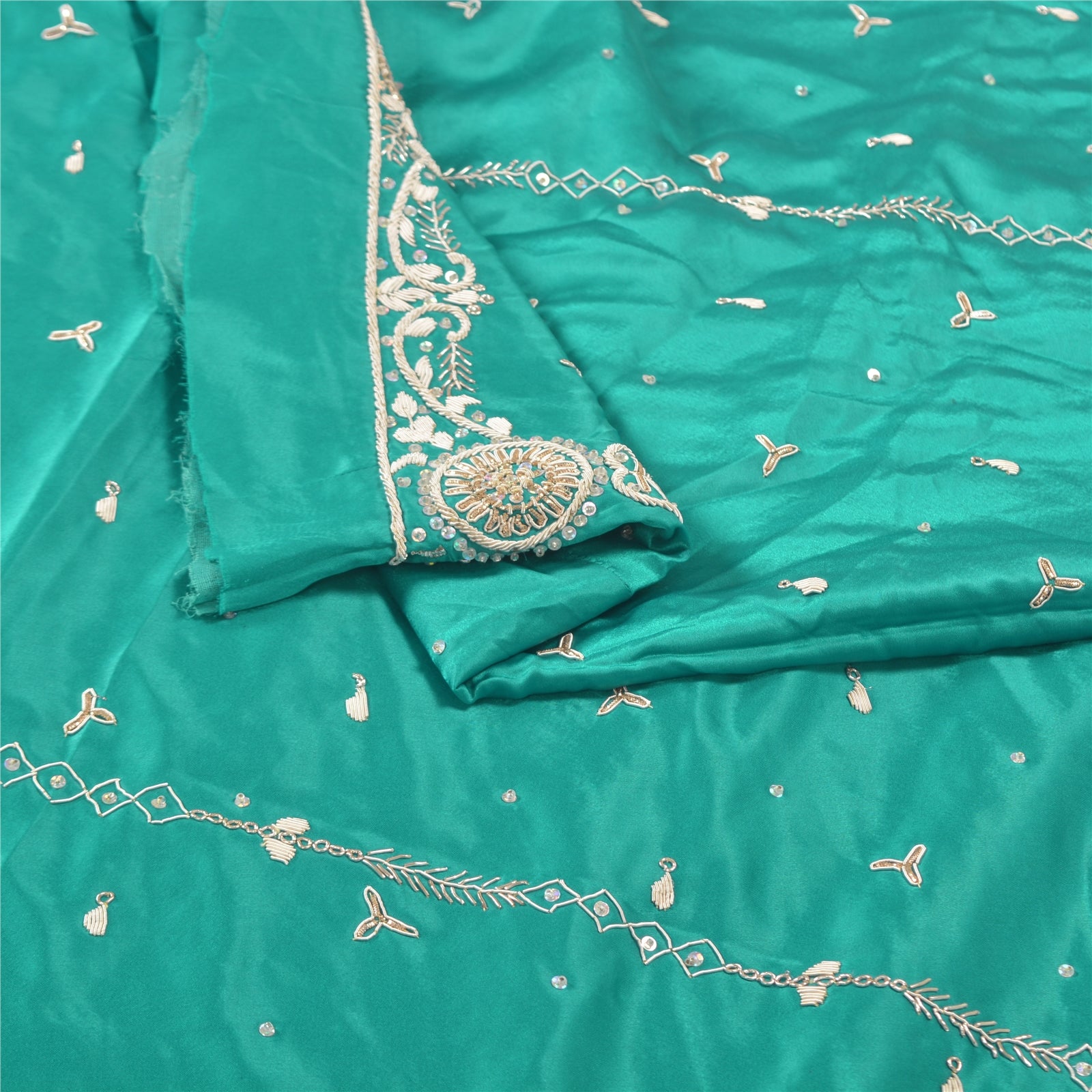 Sanskriti Vintage Green Long Lehenga Art Silk Hand Embroidery Zardozi Unstitched