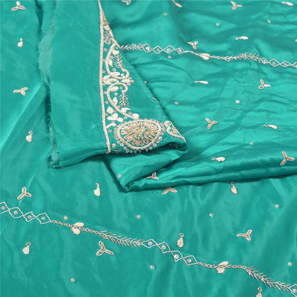 Sanskriti Vintage Green Long Lehenga Art Silk Hand Embroidery Zardozi Unstitched