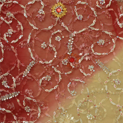 Sanskriti Vintage Beige Long Lehenga Net Mesh Hand Embroidered Zardozi Unstitch