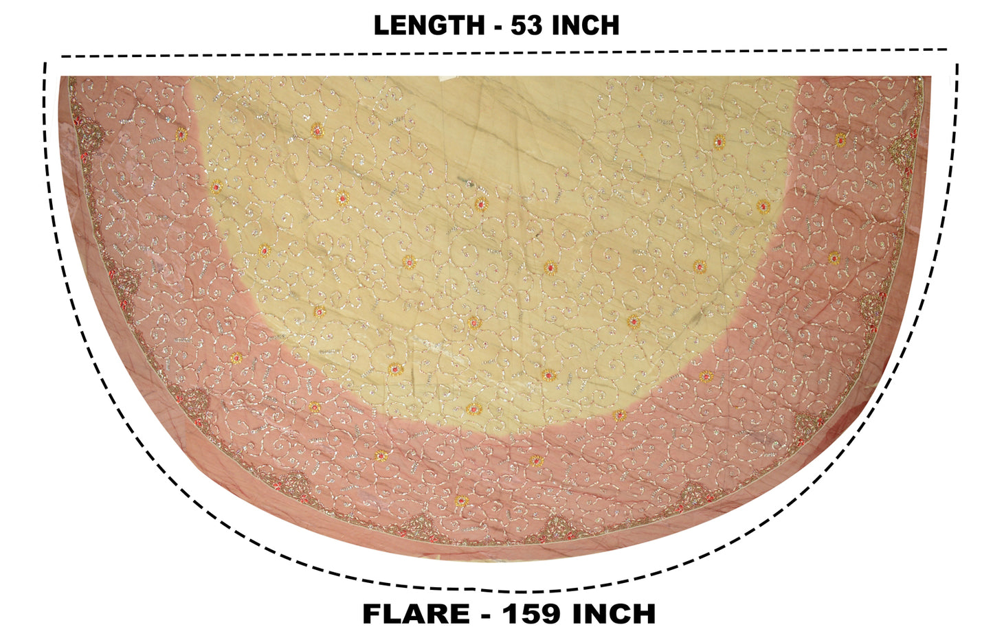 Sanskriti Vintage Beige Long Lehenga Net Mesh Hand Embroidered Zardozi Unstitch