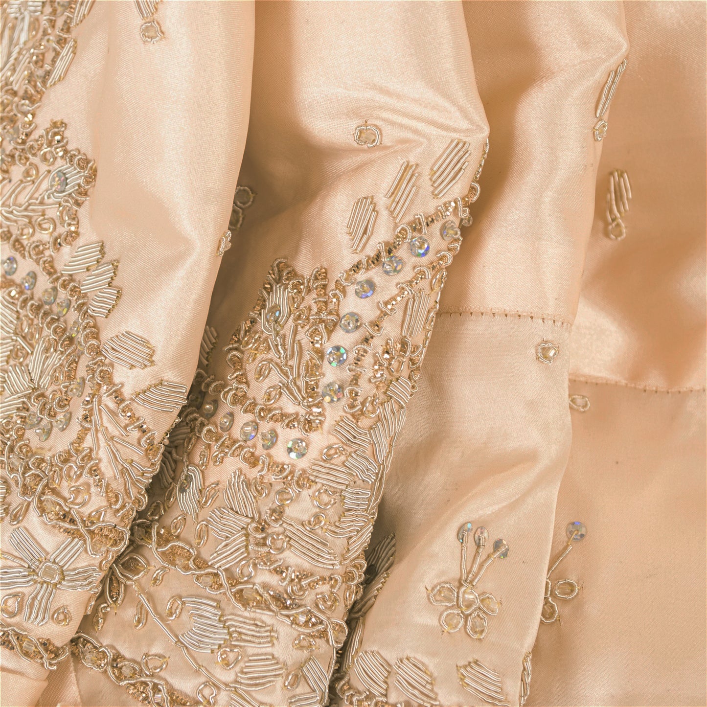 Sanskriti Vintage Cream Long Lehenga Art Silk Hand Embroidered Zardozi Unstitch