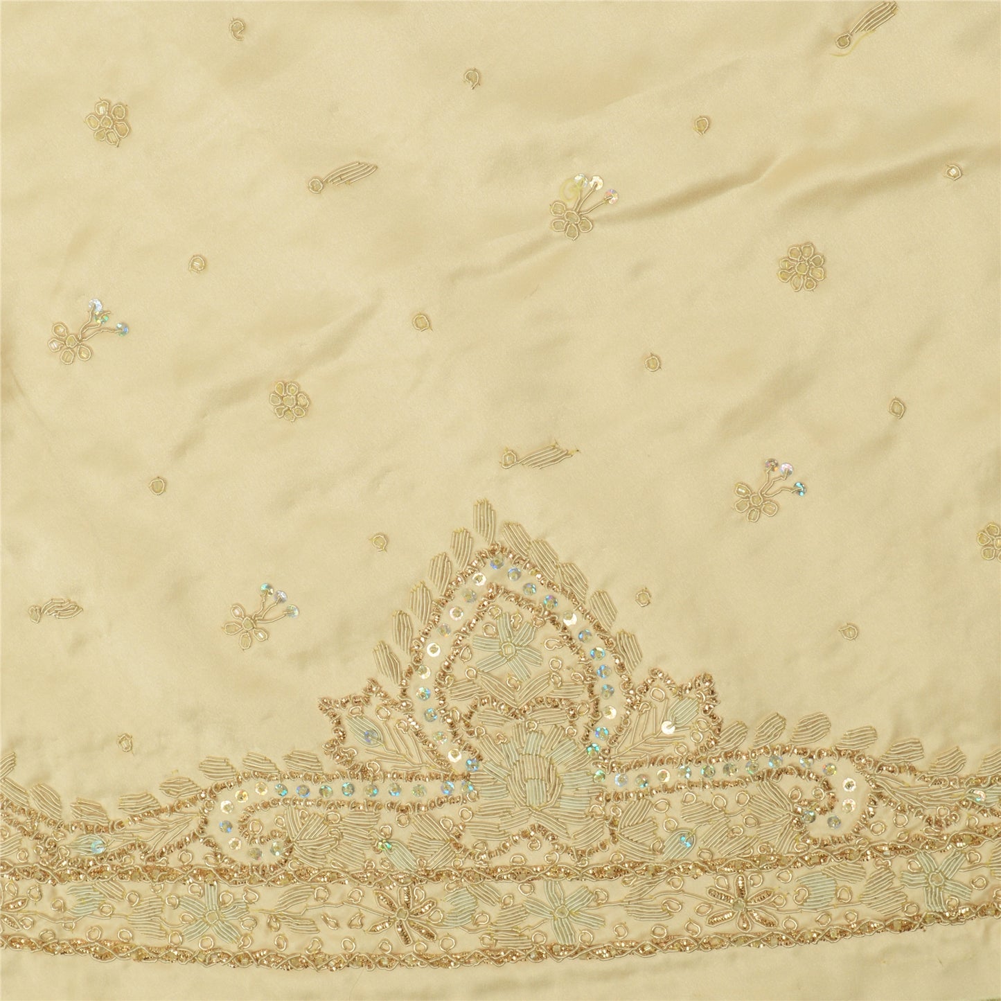 Sanskriti Vintage Cream Long Lehenga Art Silk Hand Embroidered Zardozi Unstitch