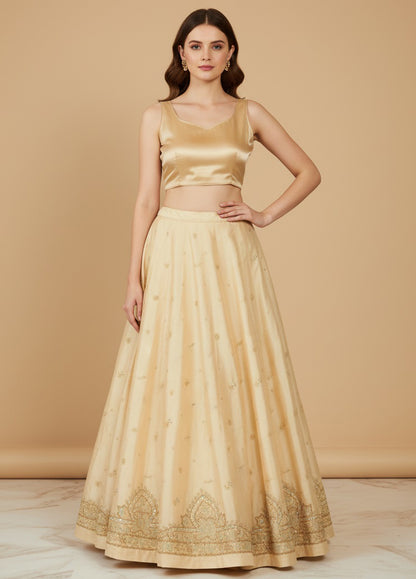 Sanskriti Vintage Cream Long Lehenga Art Silk Hand Embroidered Zardozi Unstitch