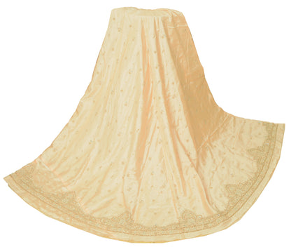 Sanskriti Vintage Cream Long Lehenga Art Silk Hand Embroidered Zardozi Unstitch
