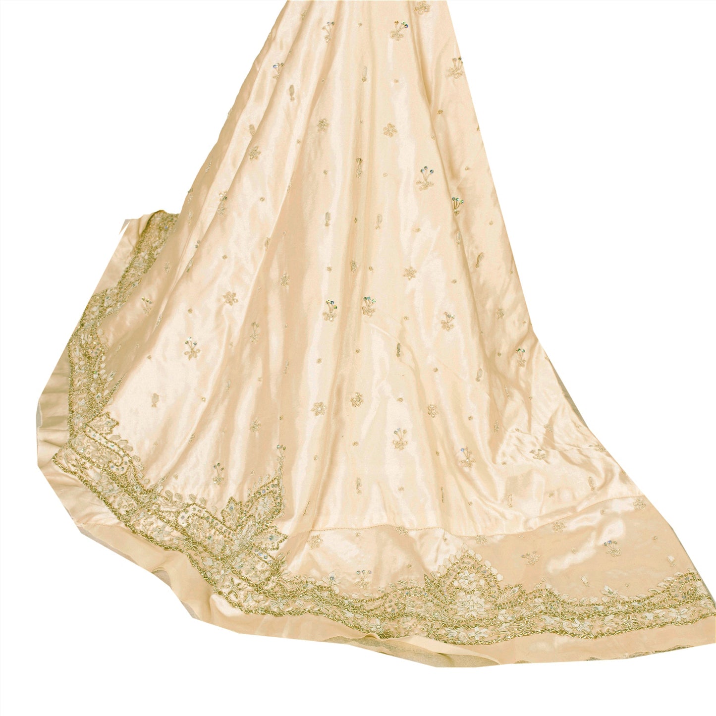 Sanskriti Vintage Cream Long Lehenga Art Silk Hand Embroidered Zardozi Unstitch