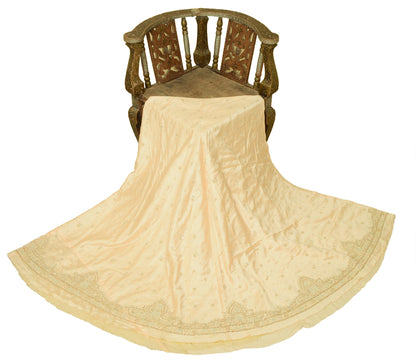 Sanskriti Vintage Cream Long Lehenga Art Silk Hand Embroidered Zardozi Unstitch