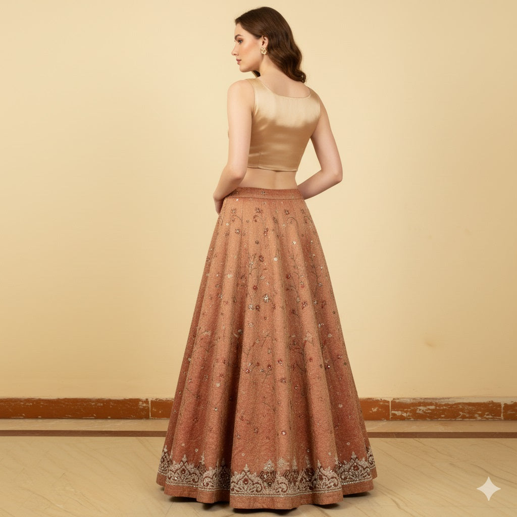 Sanskriti Vintage Red Long Lehenga Art Silk Hand Embroidered Zardozi Unstitch