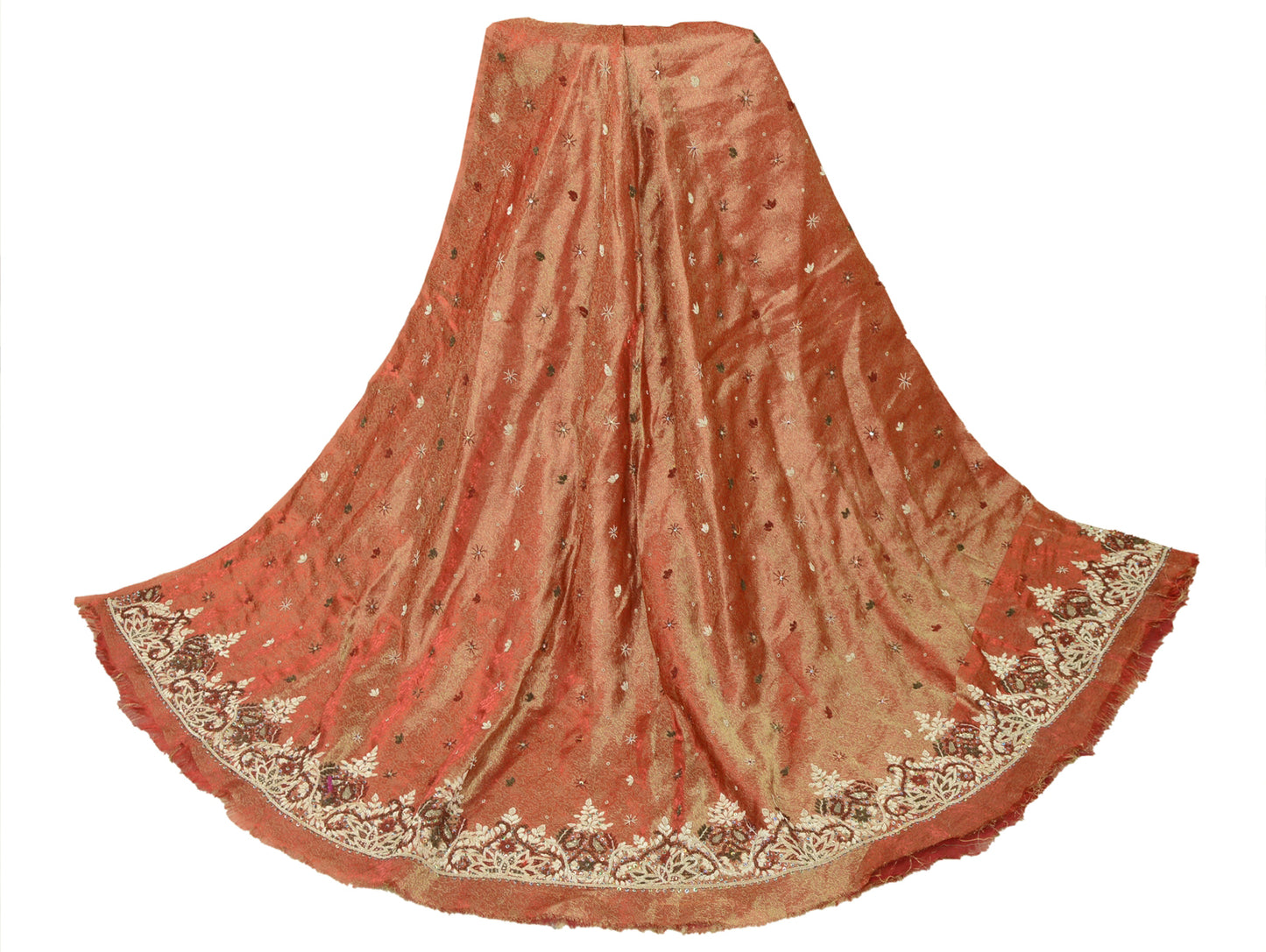 Sanskriti Vintage Red Long Lehenga Art Silk Hand Embroidered Zardozi Unstitch