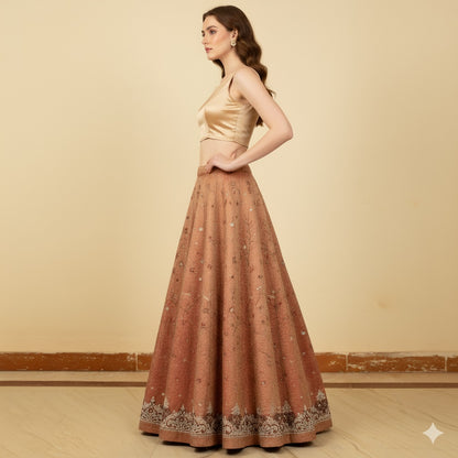 Sanskriti Vintage Red Long Lehenga Art Silk Hand Embroidered Zardozi Unstitch