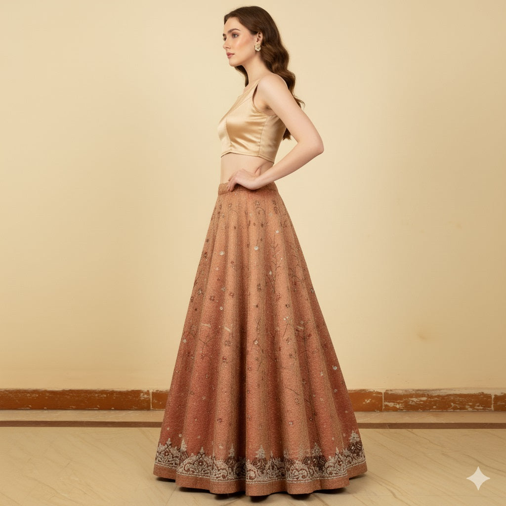 Sanskriti Vintage Red Long Lehenga Art Silk Hand Embroidered Zardozi Unstitch