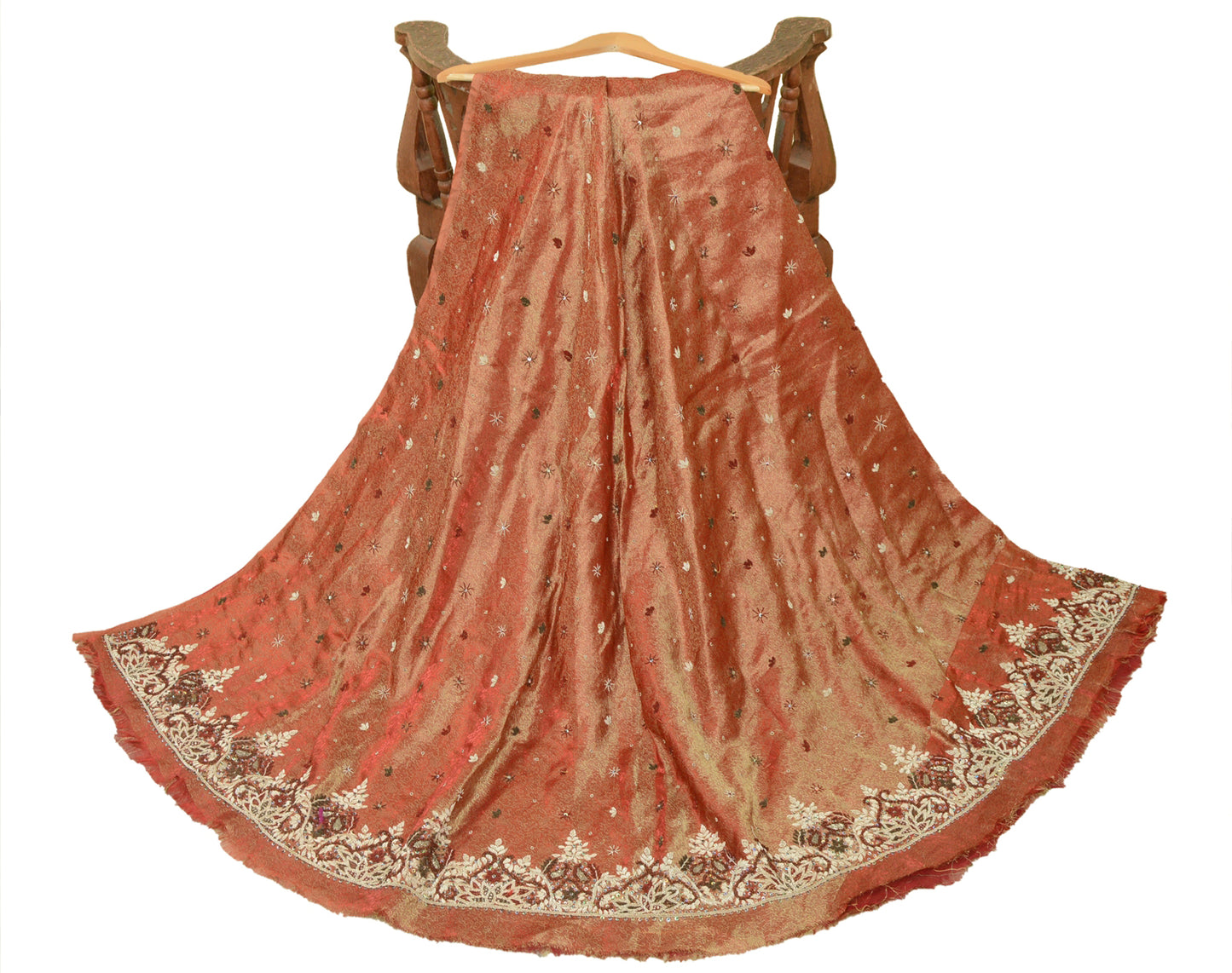 Sanskriti Vintage Red Long Lehenga Art Silk Hand Embroidered Zardozi Unstitch