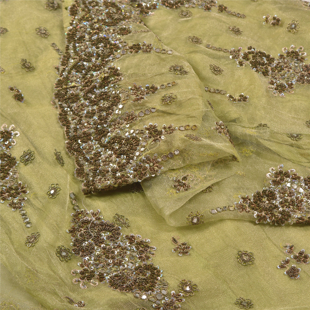 Sanskriti Vintage Green Long Lehenga Net Mesh Hand Embroidered Zardozi Stitched