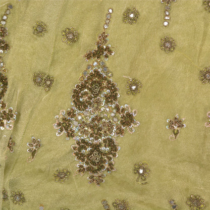 Sanskriti Vintage Green Long Lehenga Net Mesh Hand Embroidered Zardozi Stitched