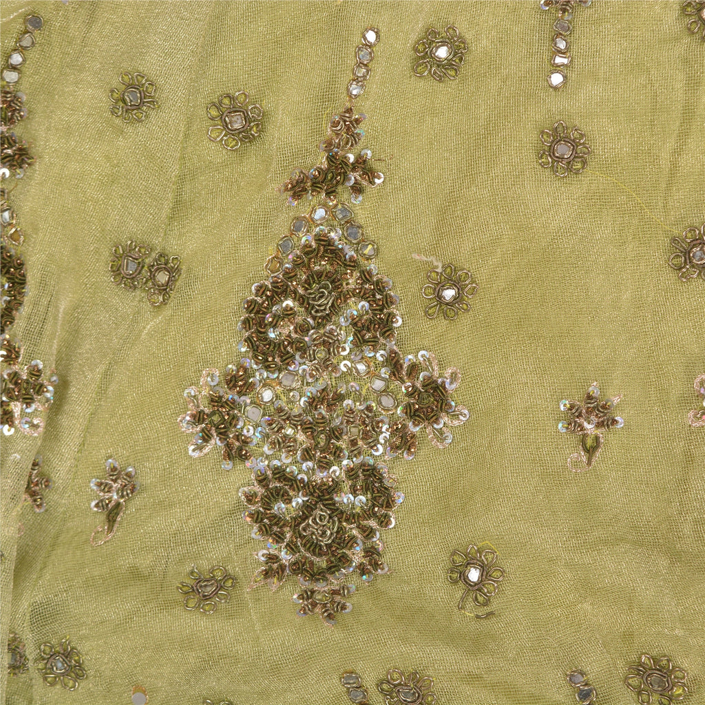 Sanskriti Vintage Green Long Lehenga Net Mesh Hand Embroidered Zardozi Stitched