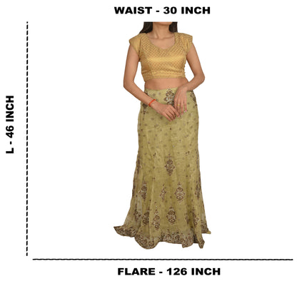 Sanskriti Vintage Green Long Lehenga Net Mesh Hand Embroidered Zardozi Stitched