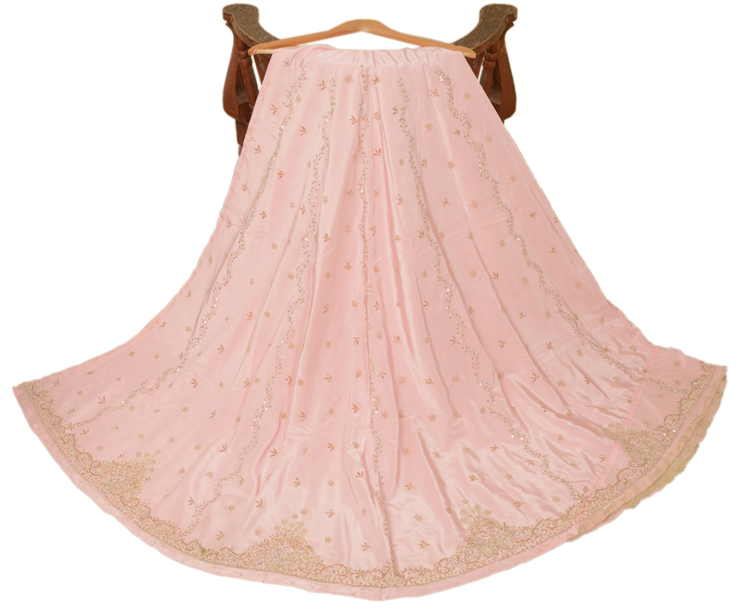 Sanskriti Vintage Pink Long Lehenga Satin Silk Hand Embroidered Zardozi Unstitch