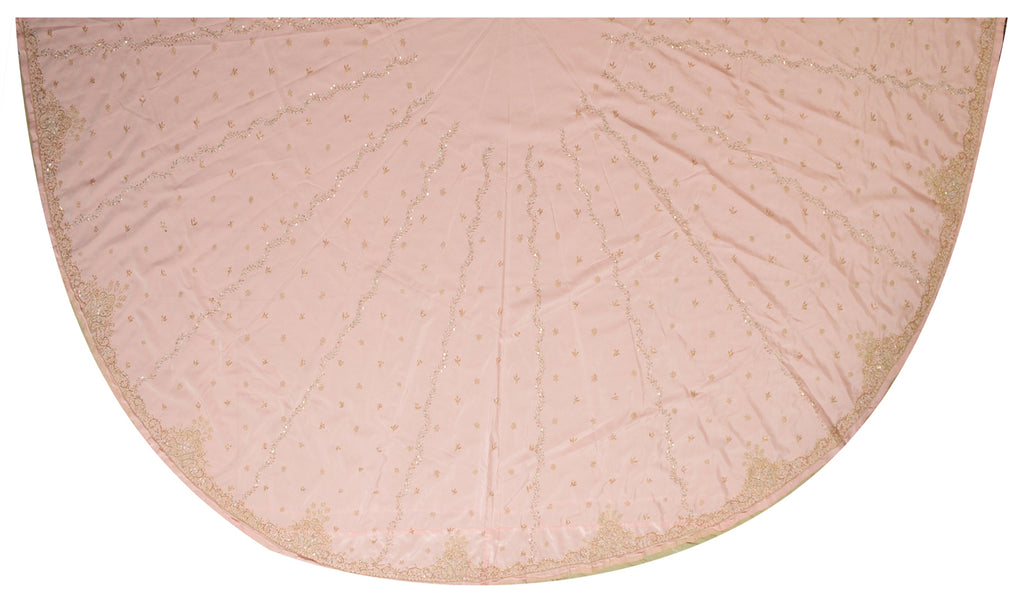 Sanskriti Vintage Pink Long Lehenga Satin Silk Hand Embroidered Zardozi Unstitch