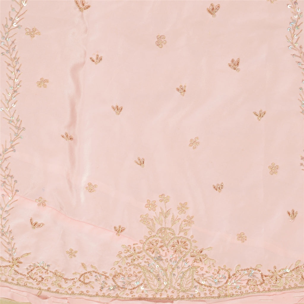 Sanskriti Vintage Pink Long Lehenga Satin Silk Hand Embroidered Zardozi Unstitch