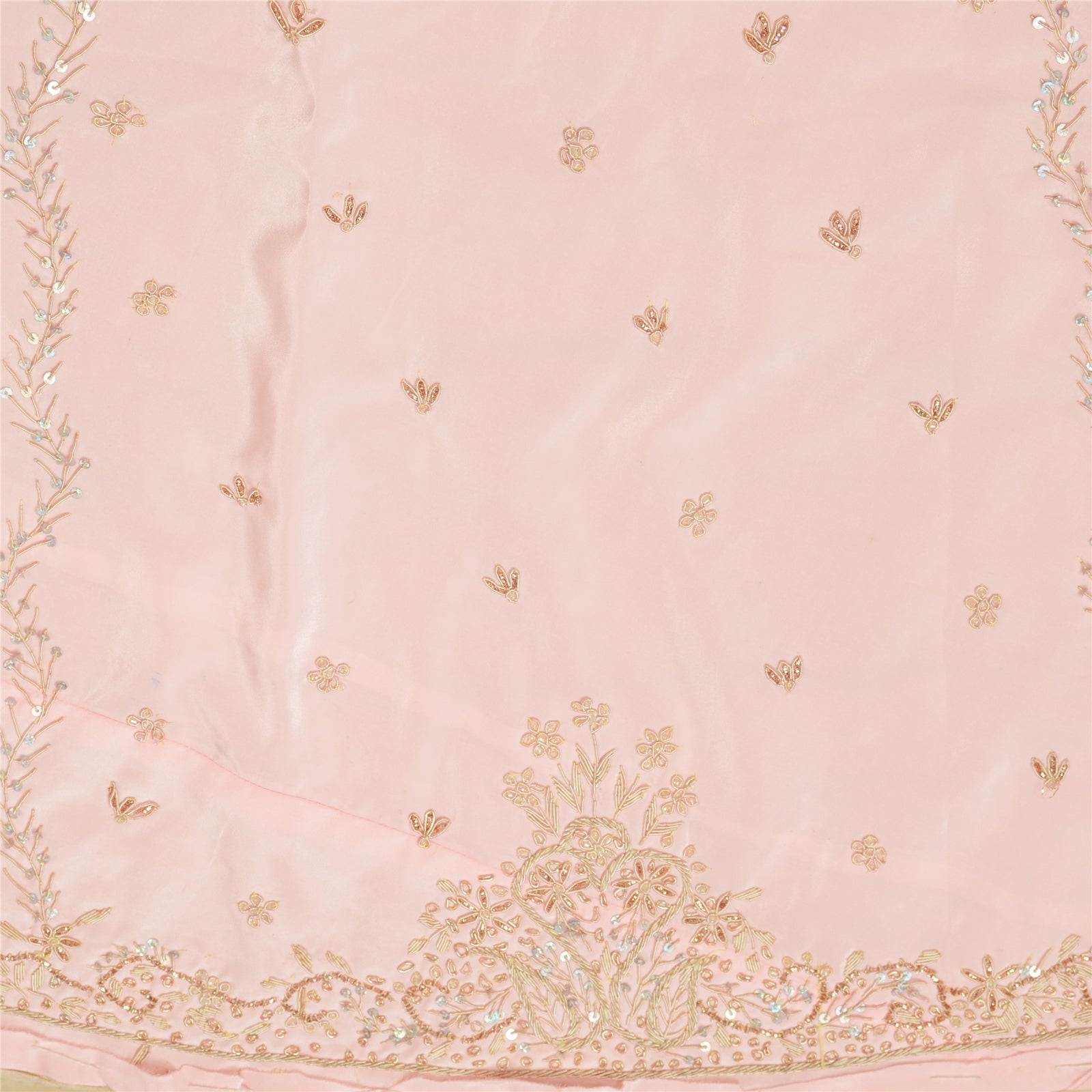 Sanskriti Vintage Pink Long Lehenga Satin Silk Hand Embroidered Zardozi Unstitch