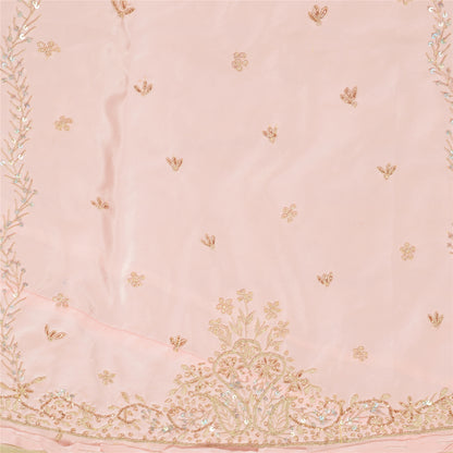 Sanskriti Vintage Pink Long Lehenga Satin Silk Hand Embroidered Zardozi Unstitch