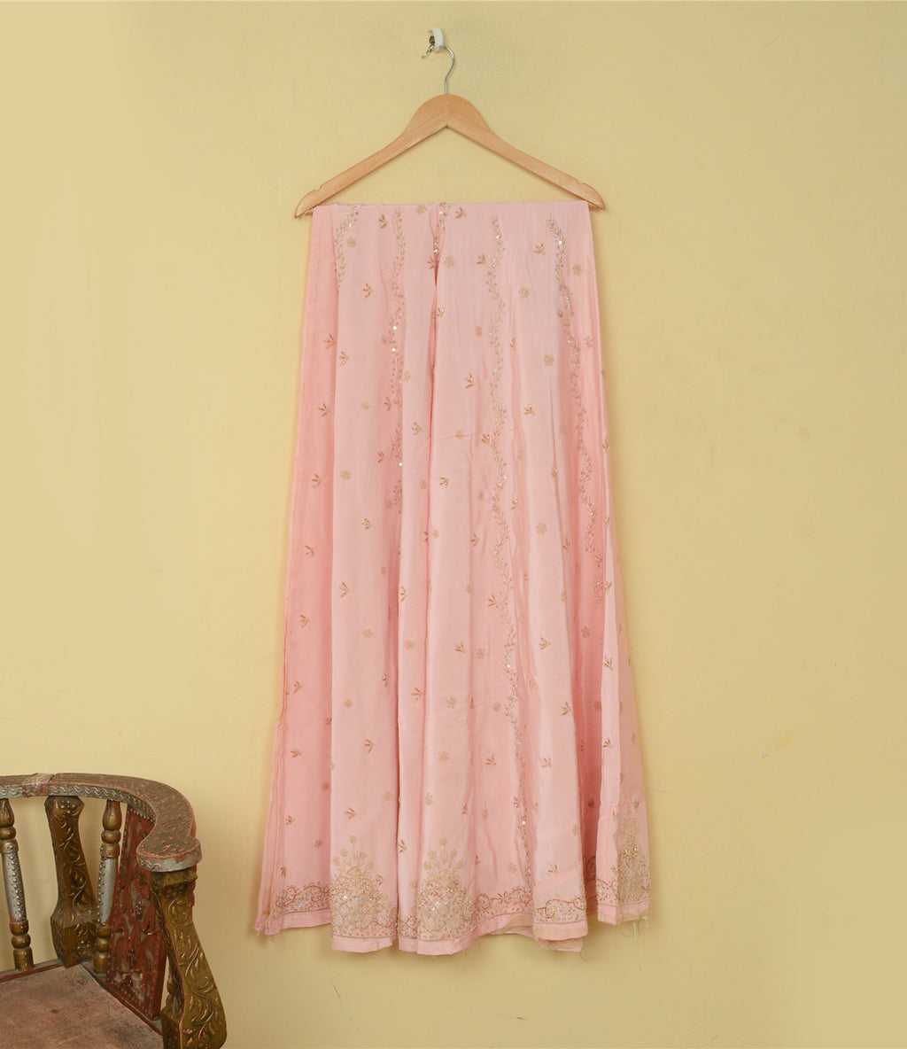 Sanskriti Vintage Pink Long Lehenga Satin Silk Hand Embroidered Zardozi Unstitch