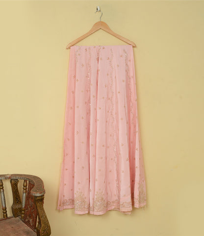 Sanskriti Vintage Pink Long Lehenga Satin Silk Hand Embroidered Zardozi Unstitch