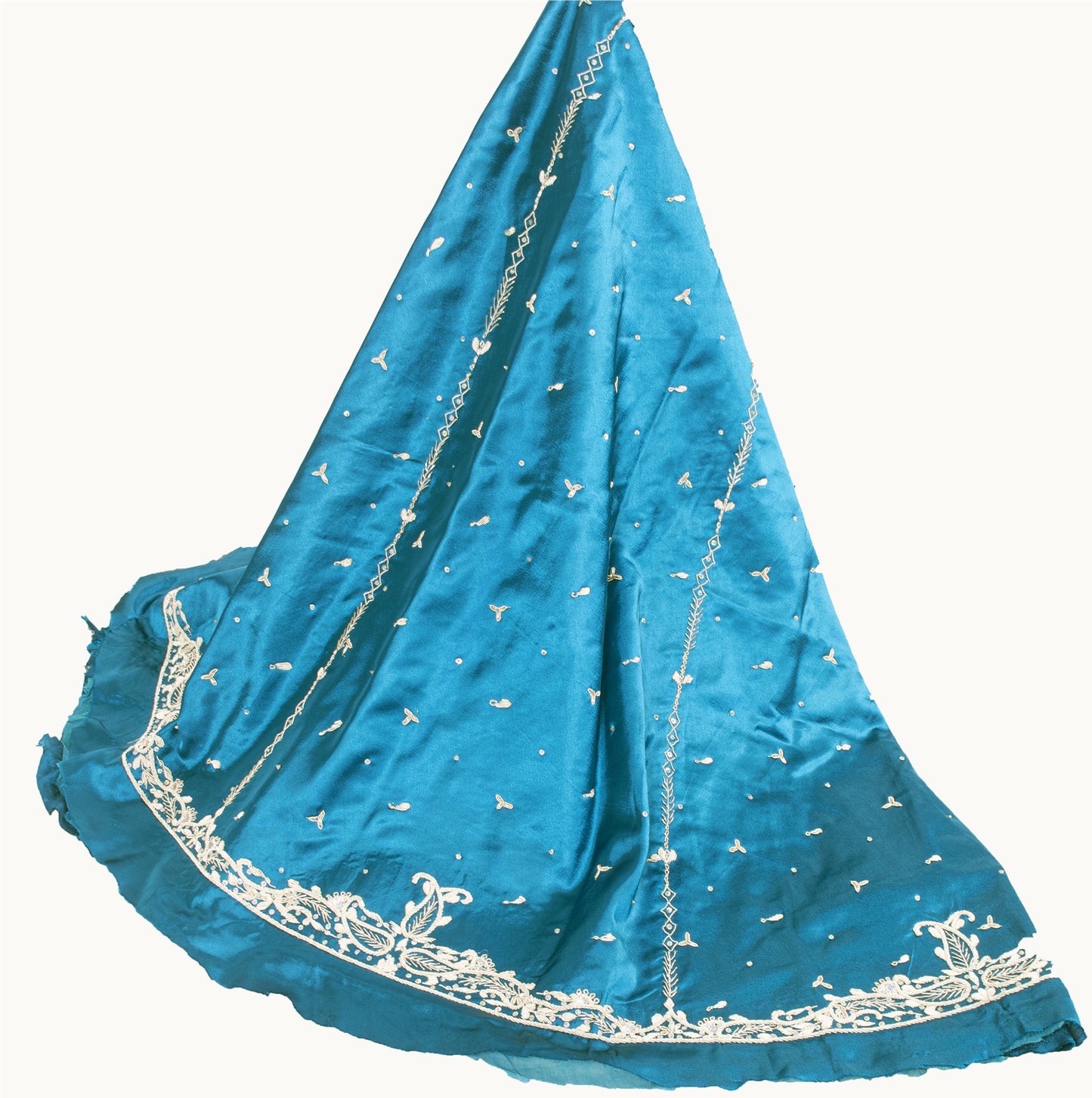 Sanskriti Vintage Blue Long Lehenga Satin Silk Hand Embroidered Zardozi Unstitch