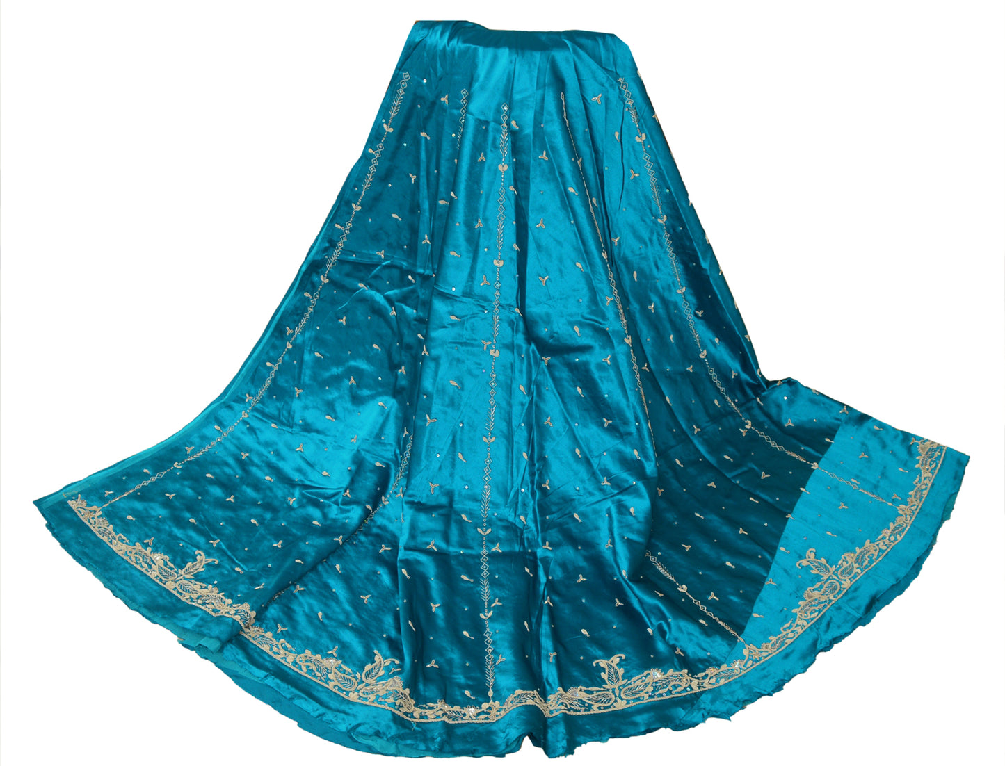 Sanskriti Vintage Blue Long Lehenga Satin Silk Hand Embroidered Zardozi Unstitch