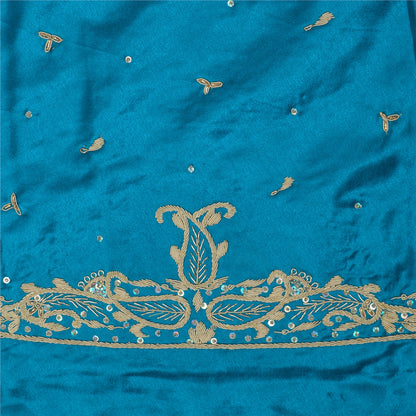 Sanskriti Vintage Blue Long Lehenga Satin Silk Hand Embroidered Zardozi Unstitch
