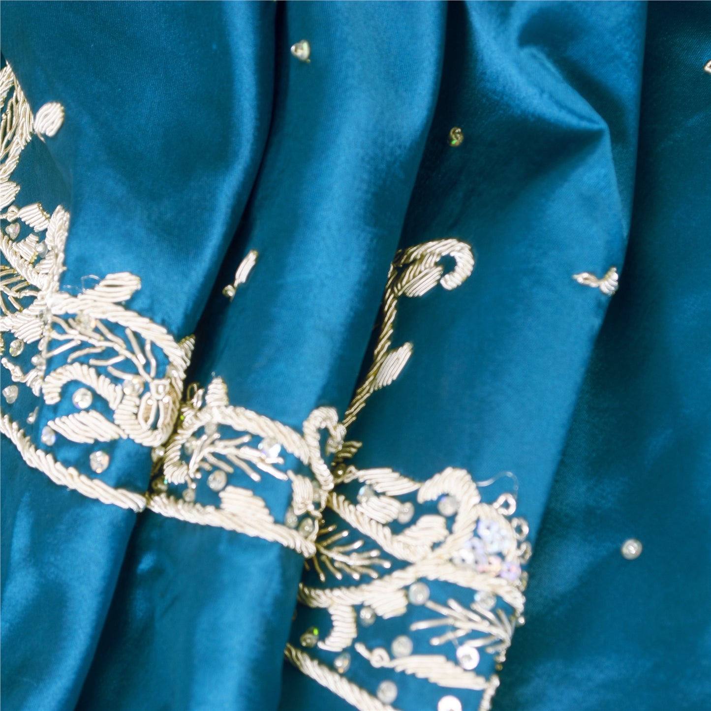 Sanskriti Vintage Blue Long Lehenga Satin Silk Hand Embroidered Zardozi Unstitch