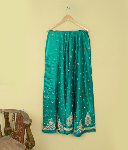 Sanskriti Vintage Green Long Lehenga Satin Silk Hand Embroidery Zardozi Unstitch